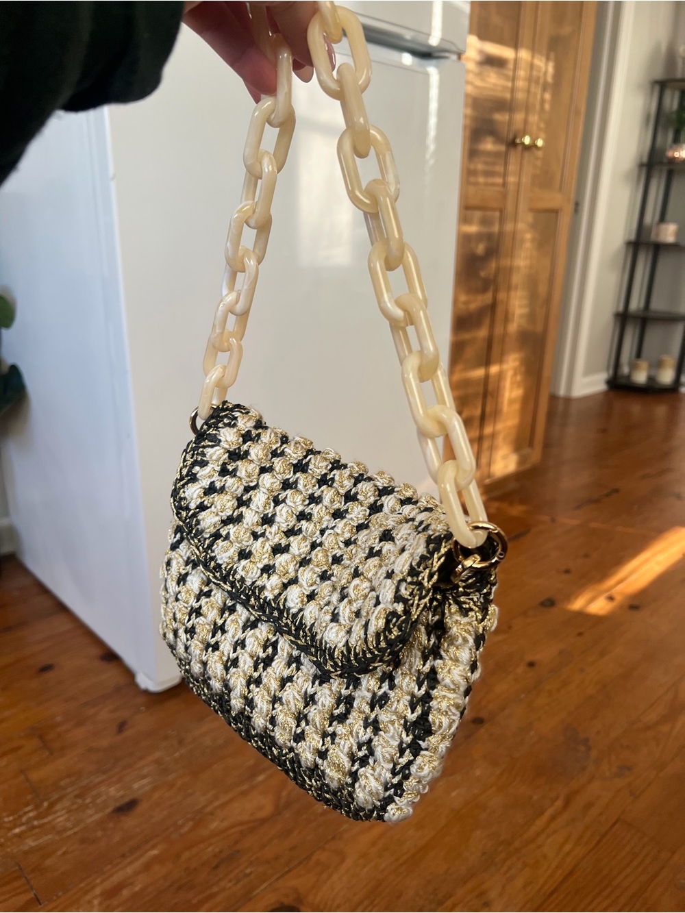 My Beachy Side | Handmade Black Gold Cream Hand-knit Purse - Picture 12 of 16